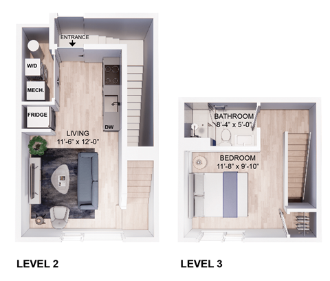 Floor plan for 1 bed, 1 bath, 510 sqft